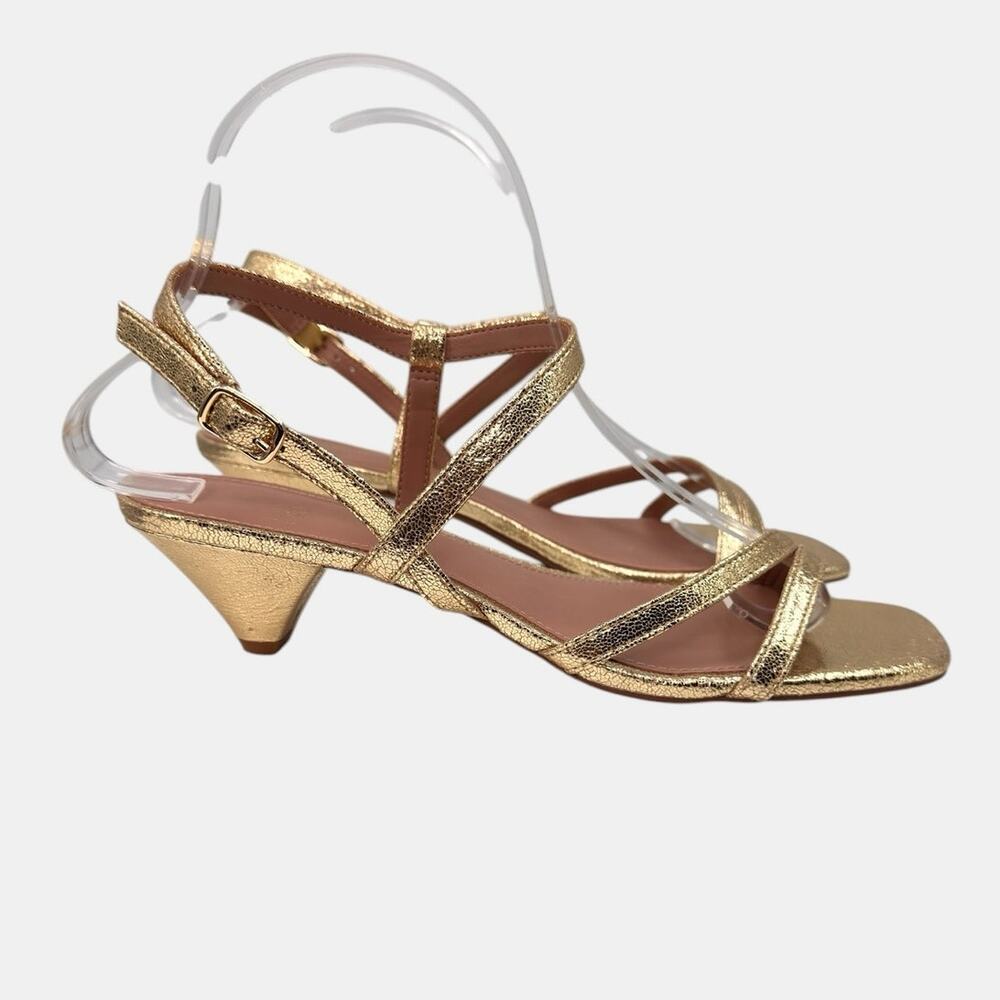 Linea Paolo Cannes-L Strappy Kitten Heel Sandal Gold Crinkle Metallic Leather 7M - Picture 11 of 15